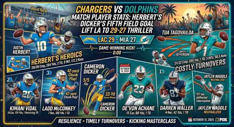 Chargers vs Miami Dolphins Match Player Stats